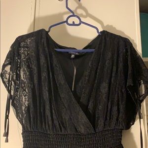 Black empire waist long dress with lace overlay